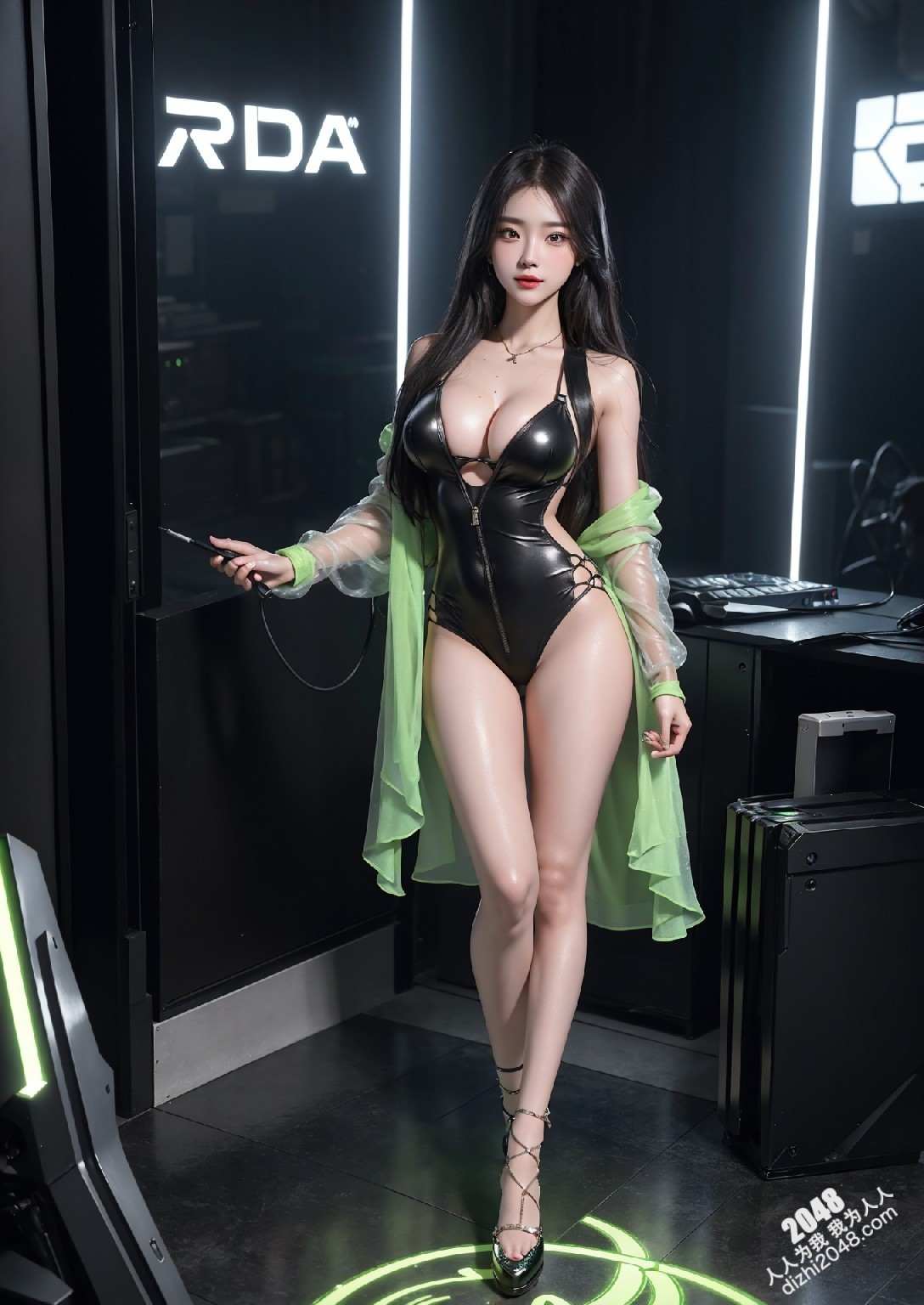 Computex Nvidia AI女孩2：台北展会上的致命诱惑，绿色紧身衣下的性感曲线，AI科技与火辣身材的完美碰撞(3)