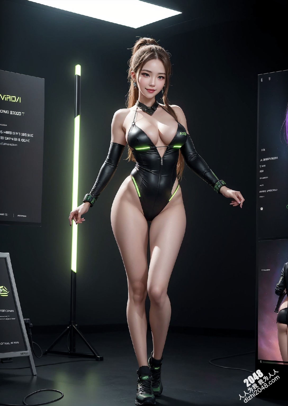 Computex Nvidia AI女孩2：台北展会上的致命诱惑，绿色紧身衣下的性感曲线，AI科技与火辣身材的完美碰撞(5)