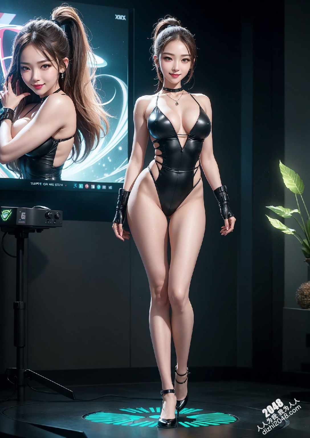 Computex Nvidia AI女孩2：台北展会上的致命诱惑，绿色紧身衣下的性感曲线，AI科技与火辣身材的完美碰撞(6)