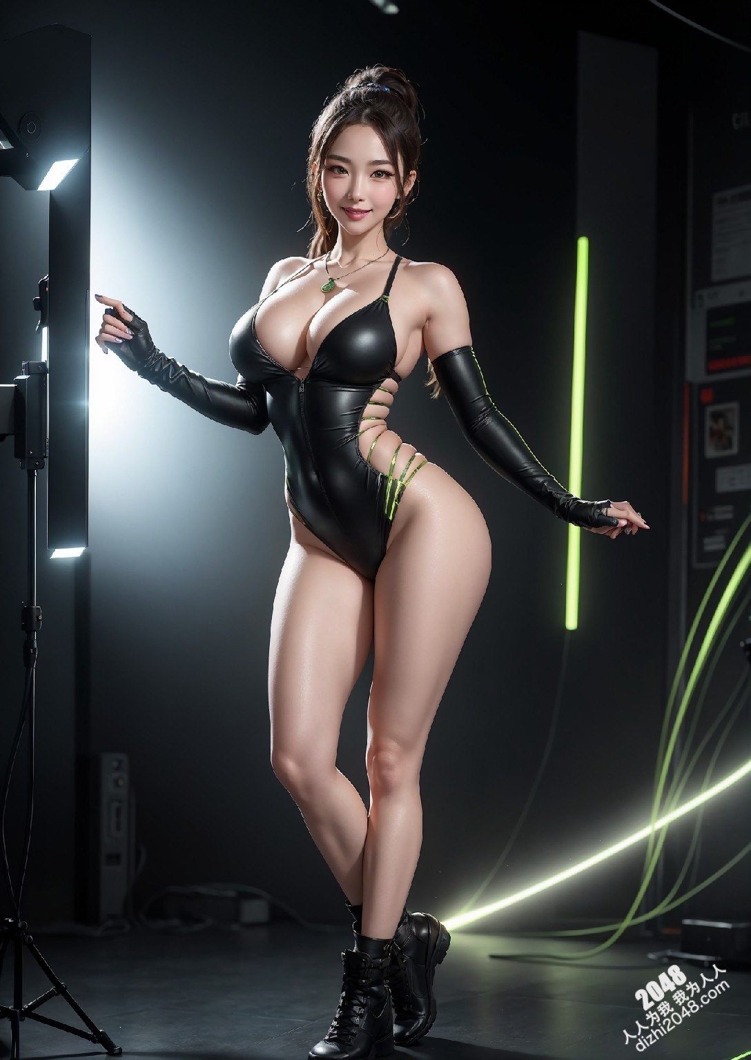 Computex Nvidia AI女孩2：台北展会上的致命诱惑，绿色紧身衣下的性感曲线，AI科技与火辣身材的完美碰撞(7)