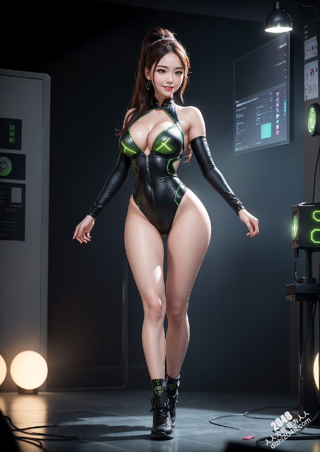 Computex Nvidia AI女孩2：台北展会上的致命诱惑，绿色紧身衣下的性感曲线，AI科技与火辣身材的完美碰撞(10)