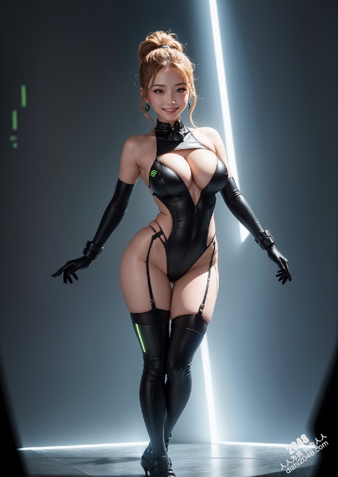 Computex Nvidia AI女孩2：台北展会上的致命诱惑，绿色紧身衣下的性感曲线，AI科技与火辣身材的完美碰撞(14)