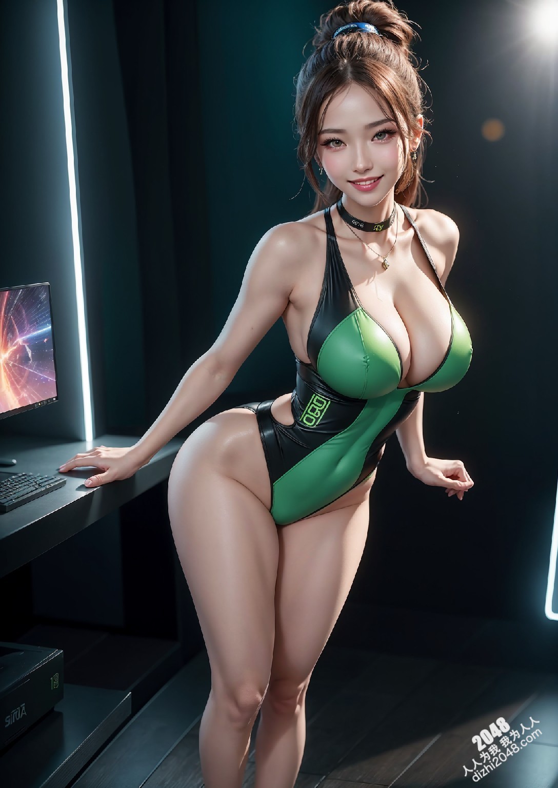Computex Nvidia AI女孩2：台北展会上的致命诱惑，绿色紧身衣下的性感曲线，AI科技与火辣身材的完美碰撞(24)
