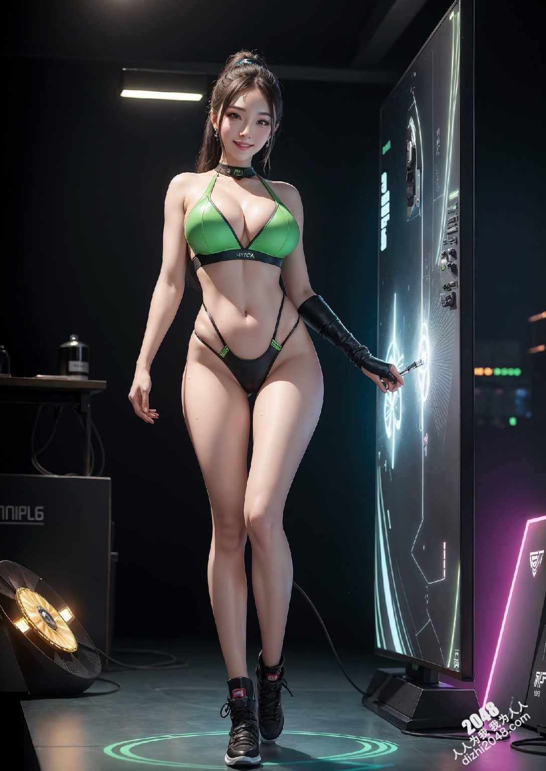 Computex Nvidia AI女孩2：台北展会上的致命诱惑，绿色紧身衣下的性感曲线，AI科技与火辣身材的完美碰撞(28)