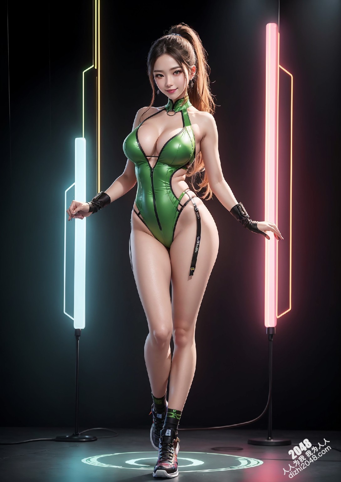 Computex Nvidia AI女孩2：台北展会上的致命诱惑，绿色紧身衣下的性感曲线，AI科技与火辣身材的完美碰撞(35)