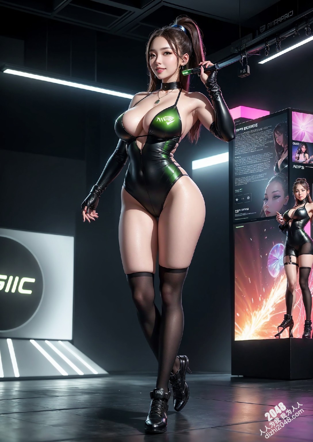 Computex Nvidia AI女孩2：台北展会上的致命诱惑，绿色紧身衣下的性感曲线，AI科技与火辣身材的完美碰撞(38)