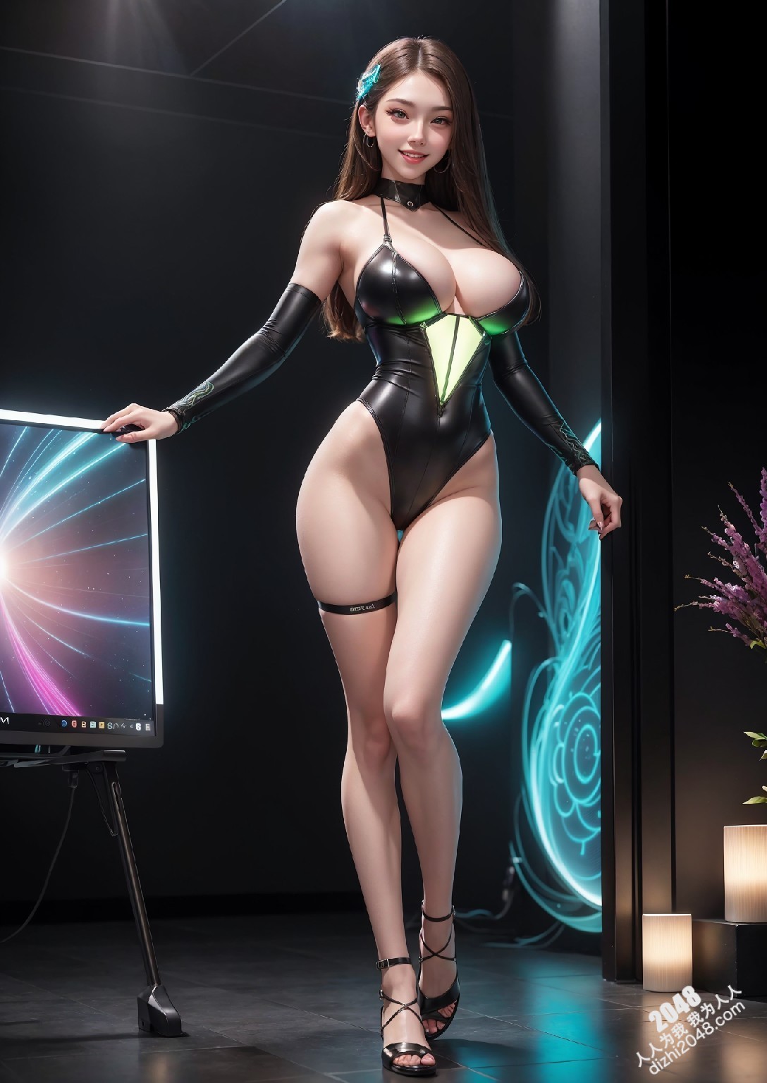 Computex Nvidia AI女孩2：台北展会上的致命诱惑，绿色紧身衣下的性感曲线，AI科技与火辣身材的完美碰撞(44)