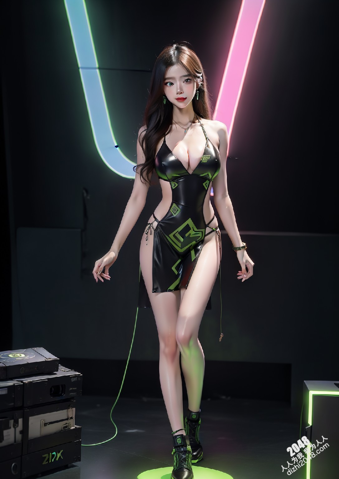 Computex Nvidia AI女孩2：台北展会上的致命诱惑，绿色紧身衣下的性感曲线，AI科技与火辣身材的完美碰撞(46)