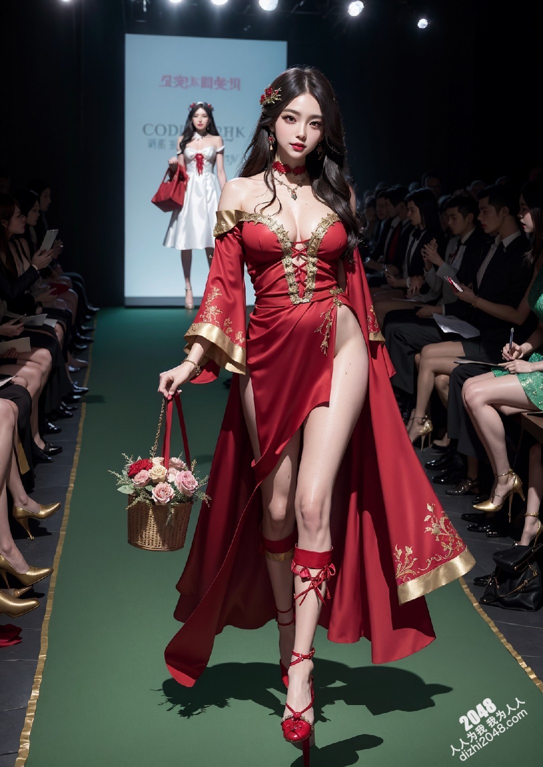 红裙魅影：T台走秀的性感尤物，模特xxx的致命诱惑，火辣身材，勾魂眼神，令人窒息的美丽(28)