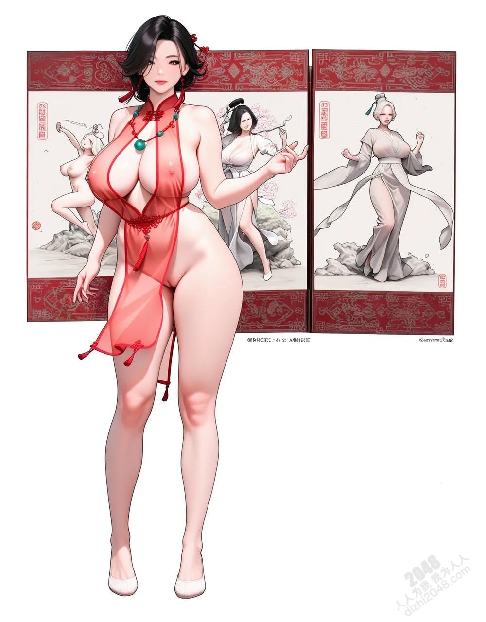 中式古典美女写真：绝色佳人，红衣酥胸，曼妙身姿，勾魂摄魄(20)