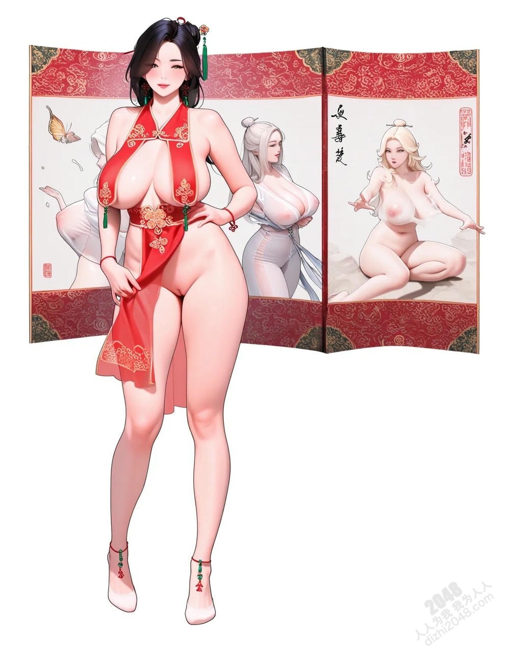 中式古典美女写真：绝色佳人，红衣酥胸，曼妙身姿，勾魂摄魄(21)