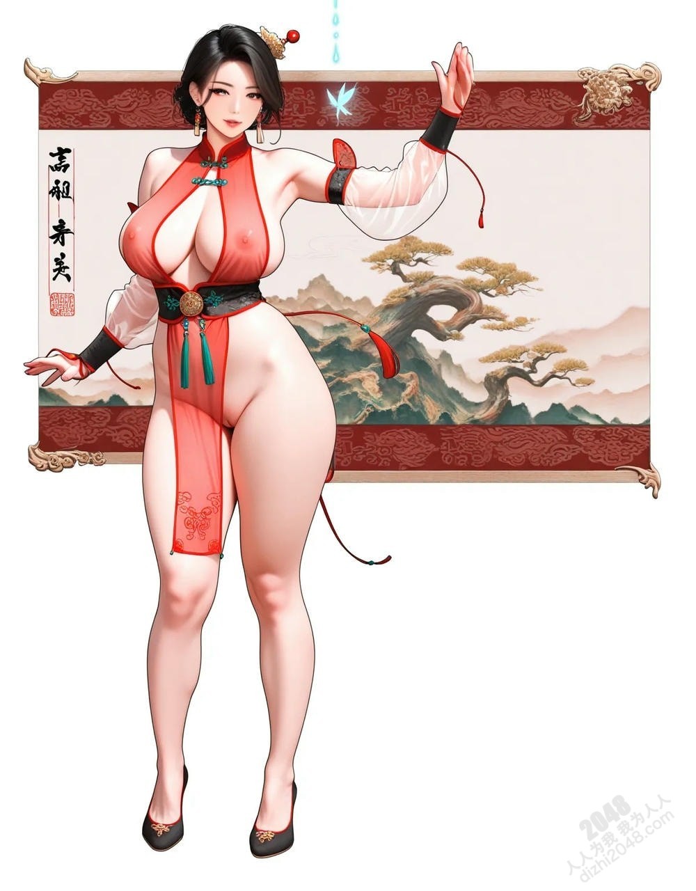 中式古典美女写真：绝色佳人，红衣酥胸，曼妙身姿，勾魂摄魄(23)