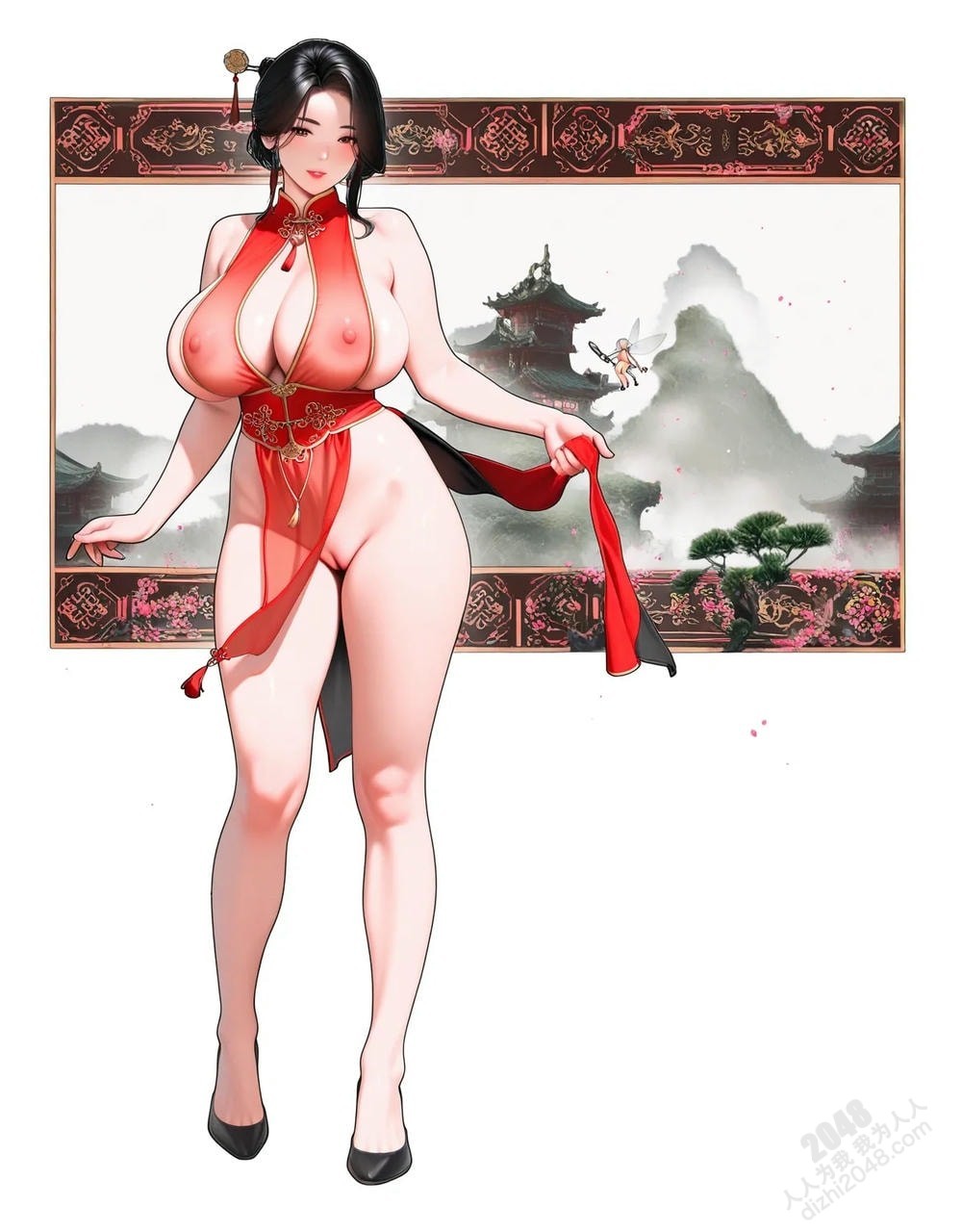中式古典美女写真：绝色佳人，红衣酥胸，曼妙身姿，勾魂摄魄(22)