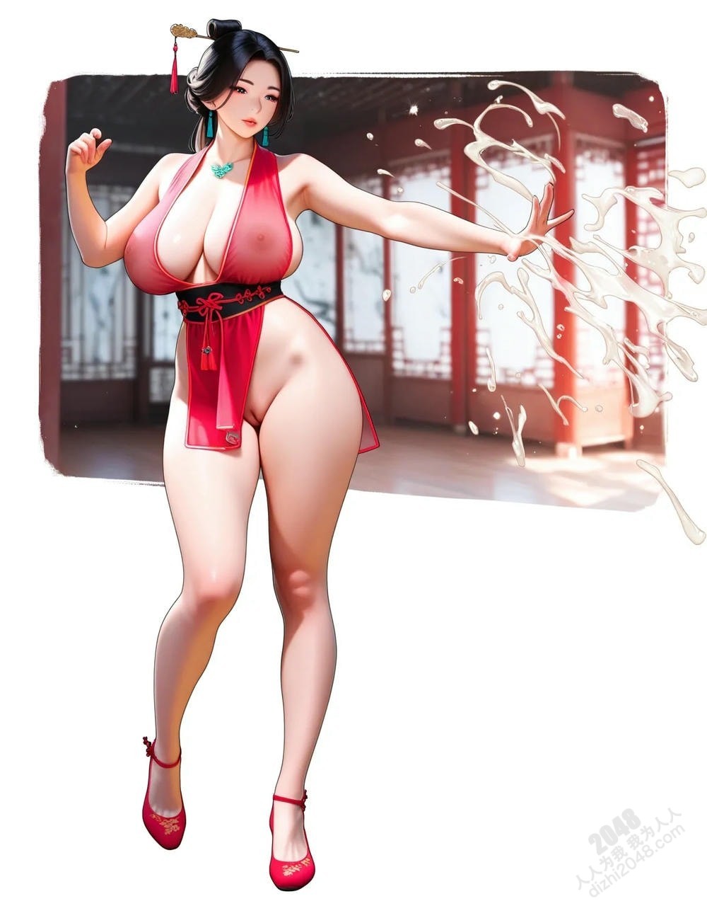 中式古典美女写真：绝色佳人，红衣酥胸，曼妙身姿，勾魂摄魄(26)