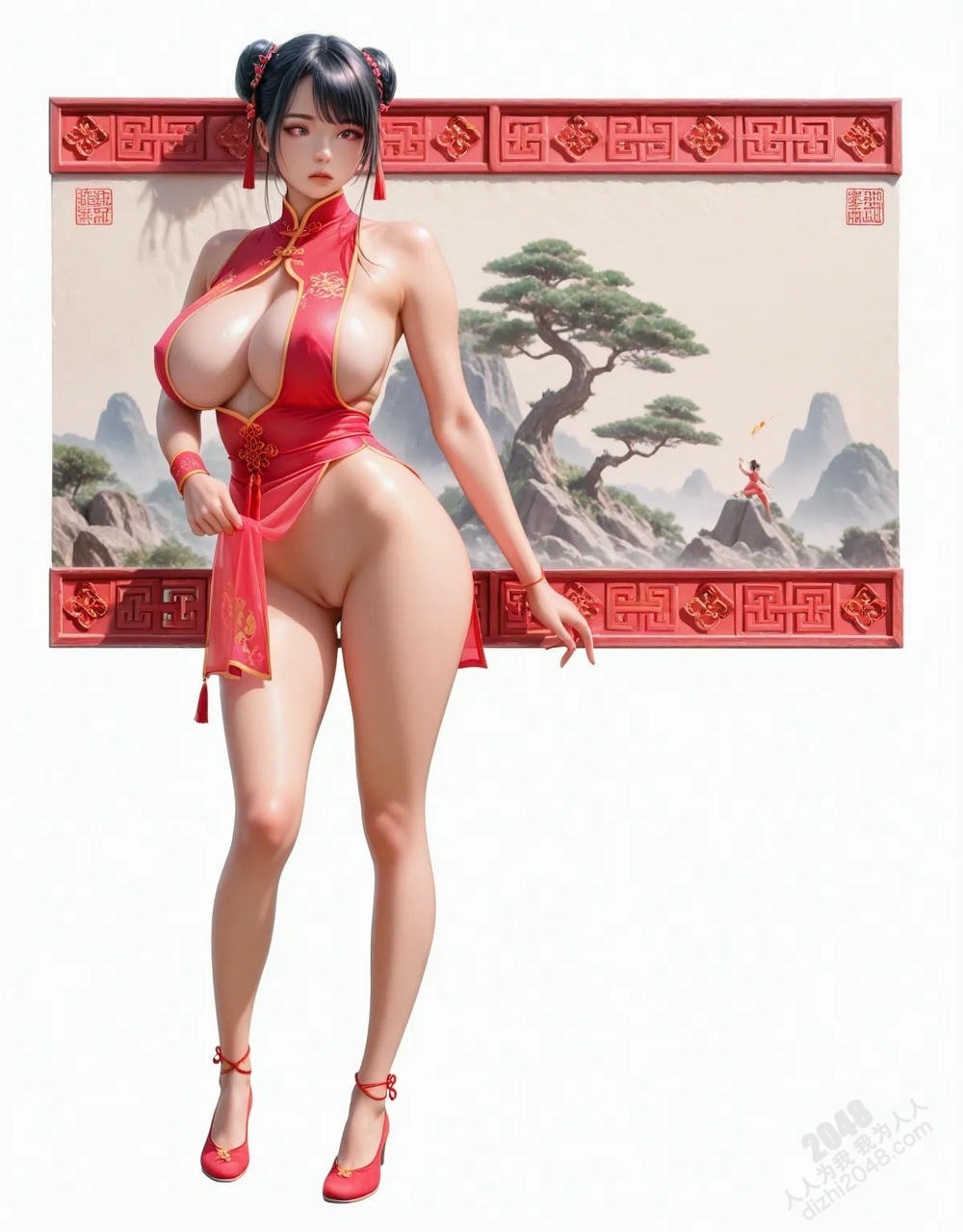 中式古典美女写真：绝色佳人，红衣酥胸，曼妙身姿，勾魂摄魄(30)
