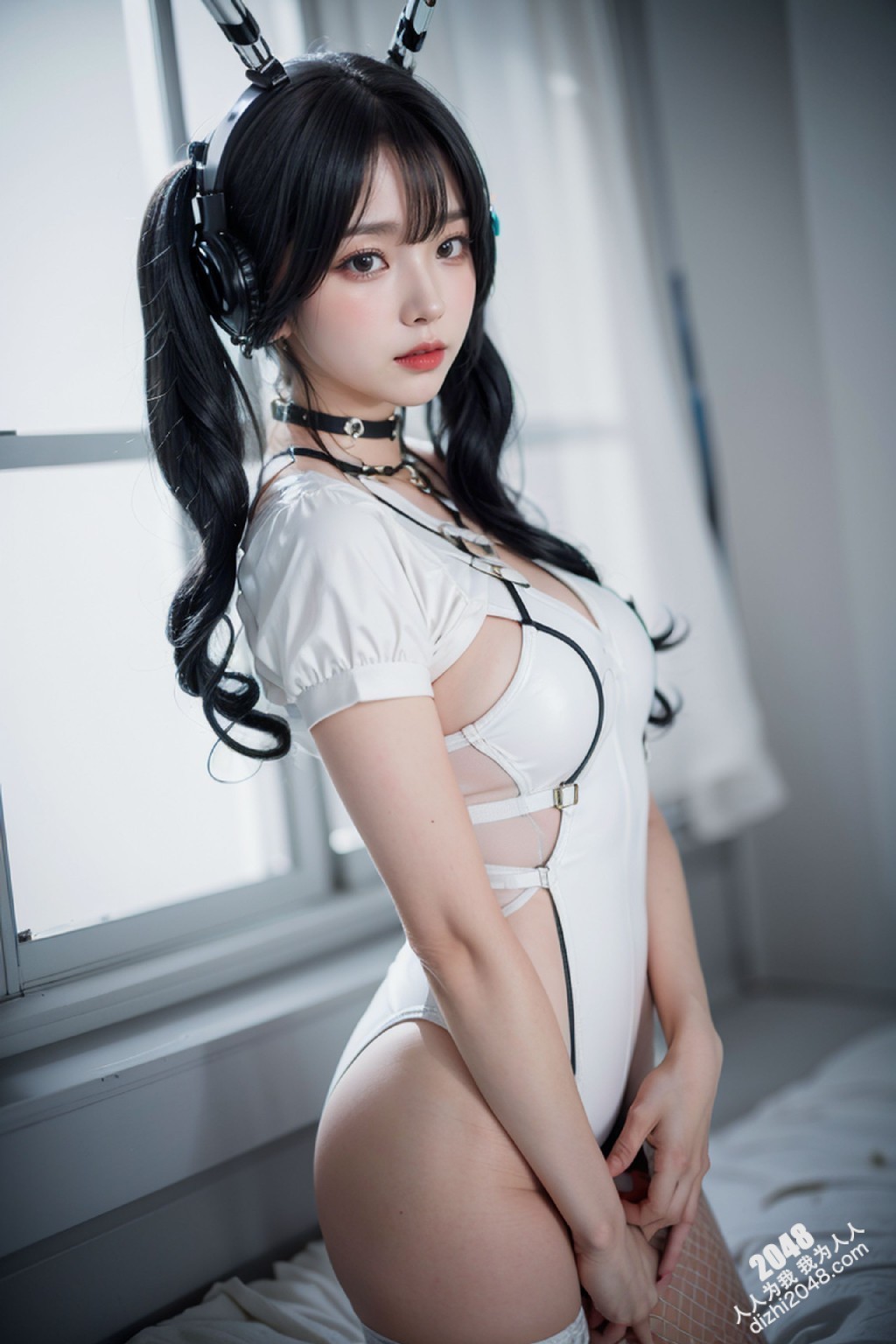 Cyber Girl_130：电竞少女的魅惑诱惑，黑色紧身衣下的曼妙曲线，网袜长腿的致命吸引力(5)