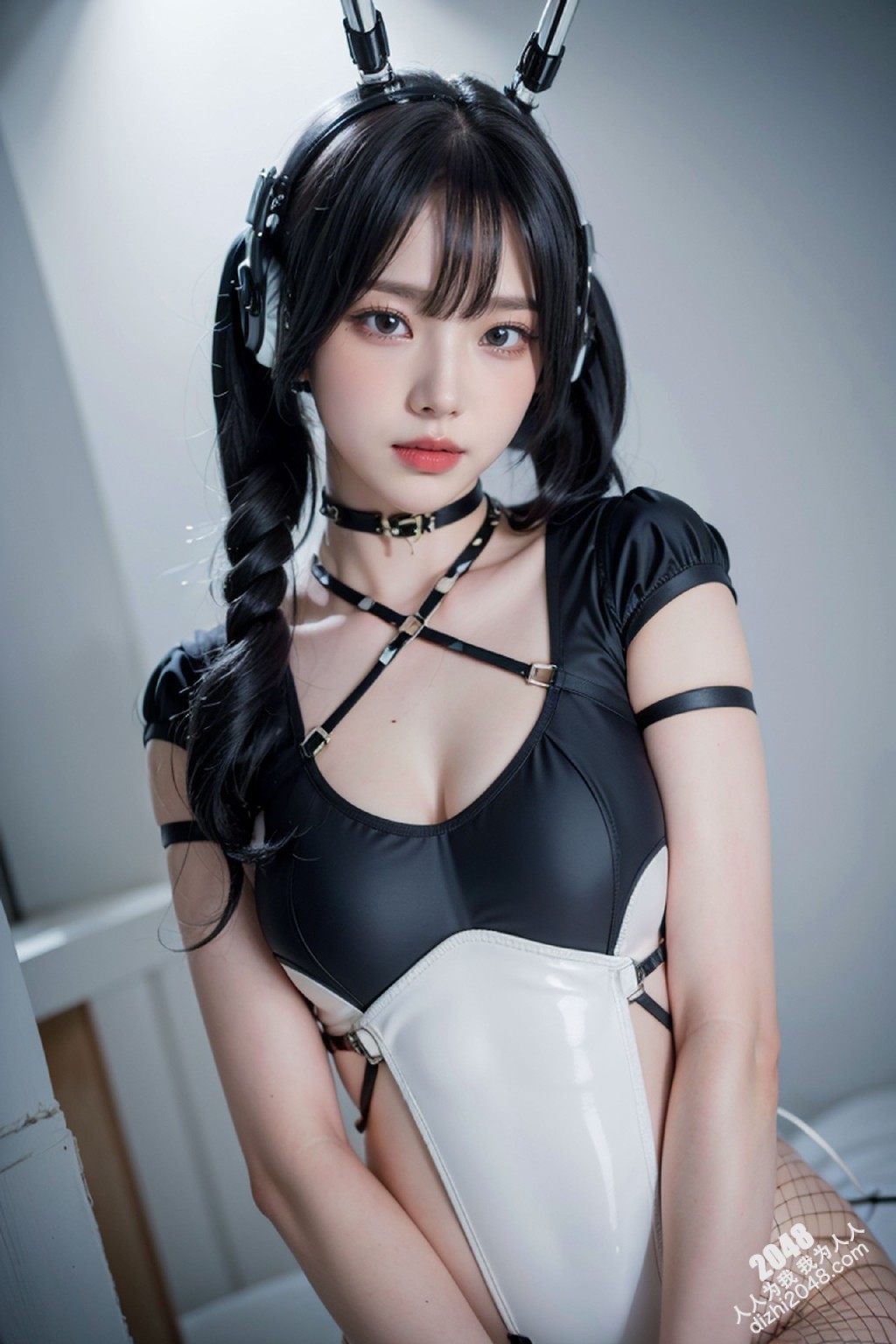 Cyber Girl_130：电竞少女的魅惑诱惑，黑色紧身衣下的曼妙曲线，网袜长腿的致命吸引力(8)