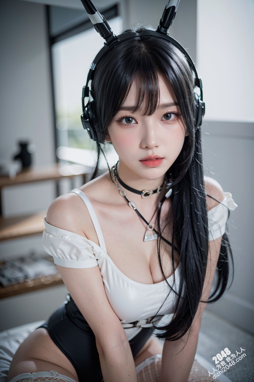 Cyber Girl_130：电竞少女的魅惑诱惑，黑色紧身衣下的曼妙曲线，网袜长腿的致命吸引力(10)