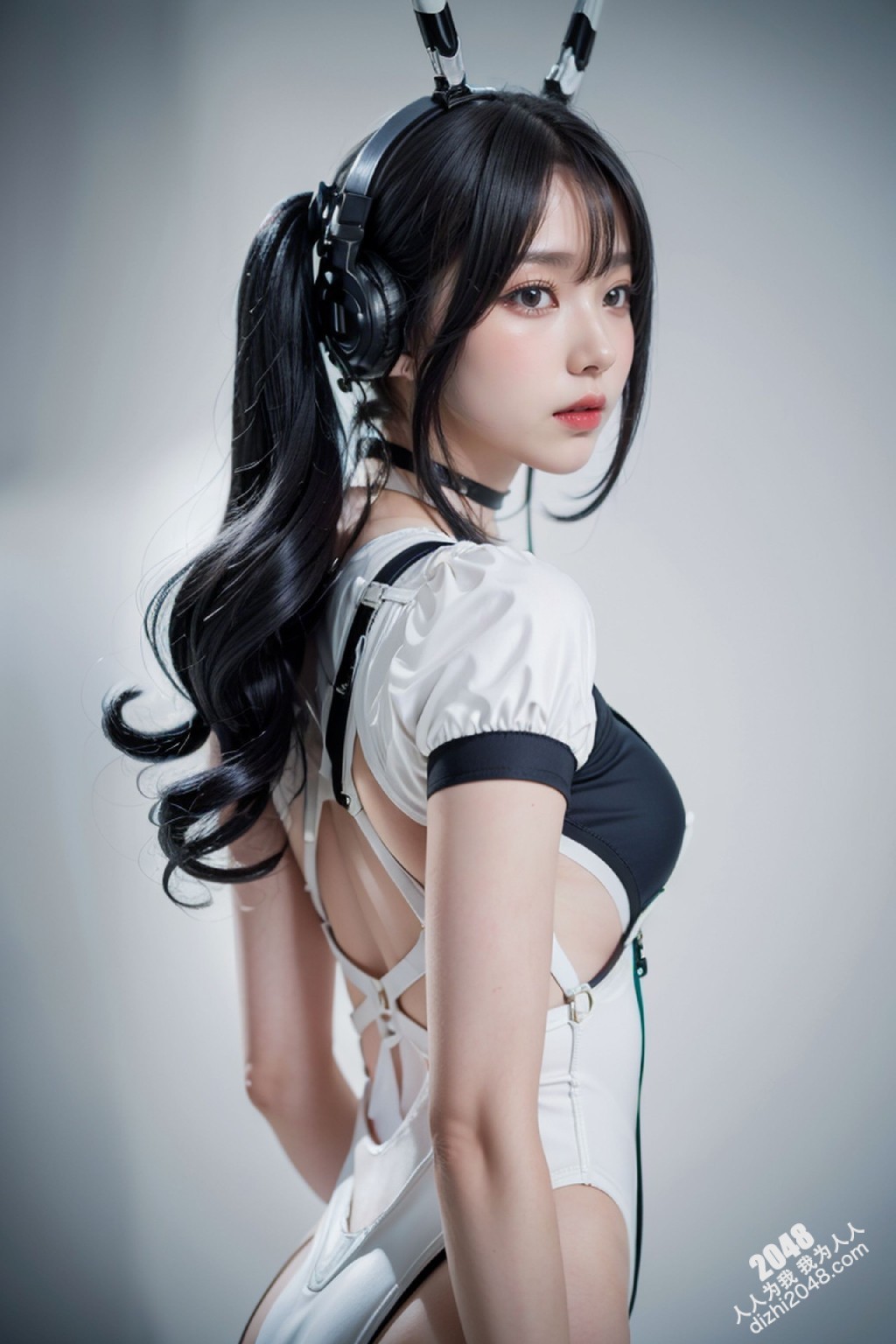 Cyber Girl_130：电竞少女的魅惑诱惑，黑色紧身衣下的曼妙曲线，网袜长腿的致命吸引力(13)