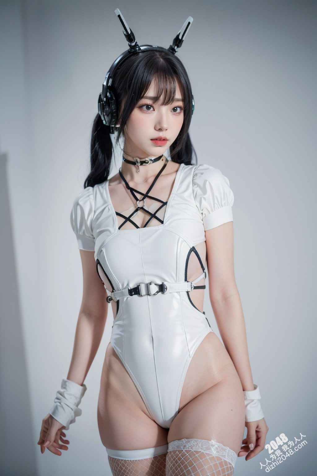 Cyber Girl_130：电竞少女的魅惑诱惑，黑色紧身衣下的曼妙曲线，网袜长腿的致命吸引力(15)