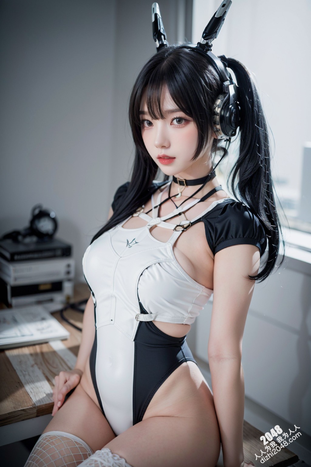 Cyber Girl_130：电竞少女的魅惑诱惑，黑色紧身衣下的曼妙曲线，网袜长腿的致命吸引力(18)