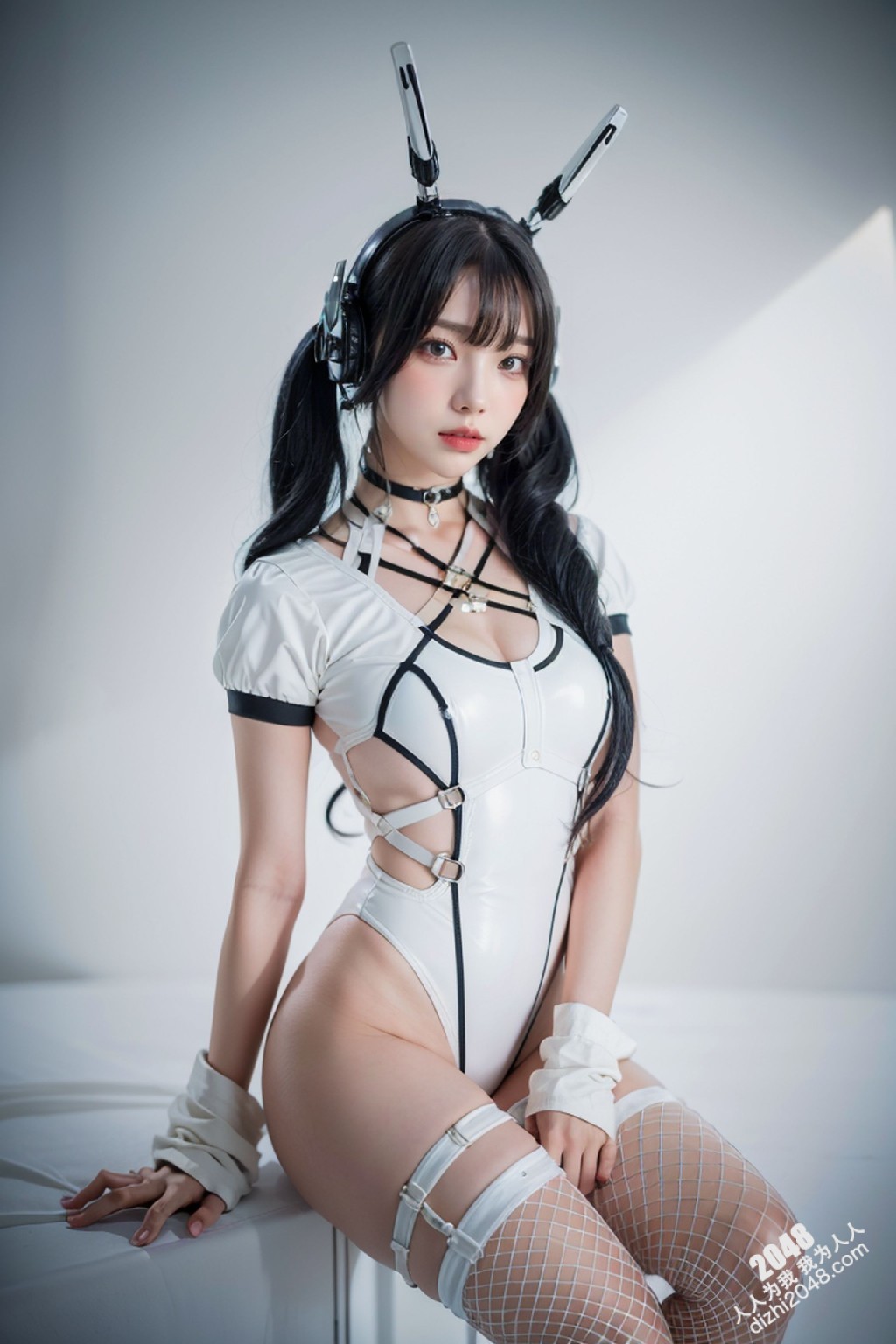 Cyber Girl_130：电竞少女的魅惑诱惑，黑色紧身衣下的曼妙曲线，网袜长腿的致命吸引力(20)