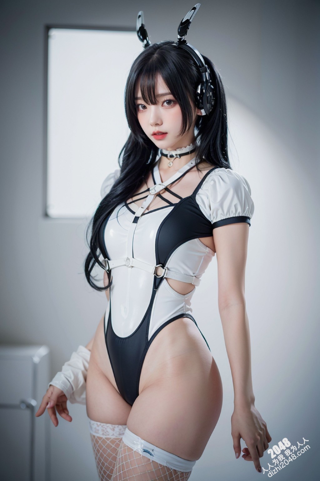 Cyber Girl_130：电竞少女的魅惑诱惑，黑色紧身衣下的曼妙曲线，网袜长腿的致命吸引力(25)