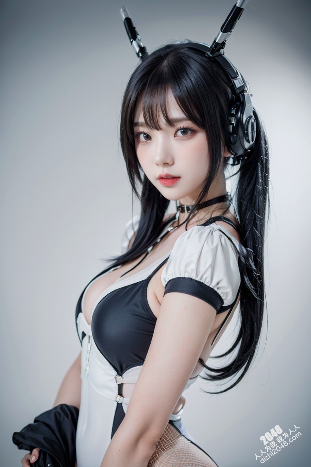 Cyber Girl_130：电竞少女的魅惑诱惑，黑色紧身衣下的曼妙曲线，网袜长腿的致命吸引力(34)