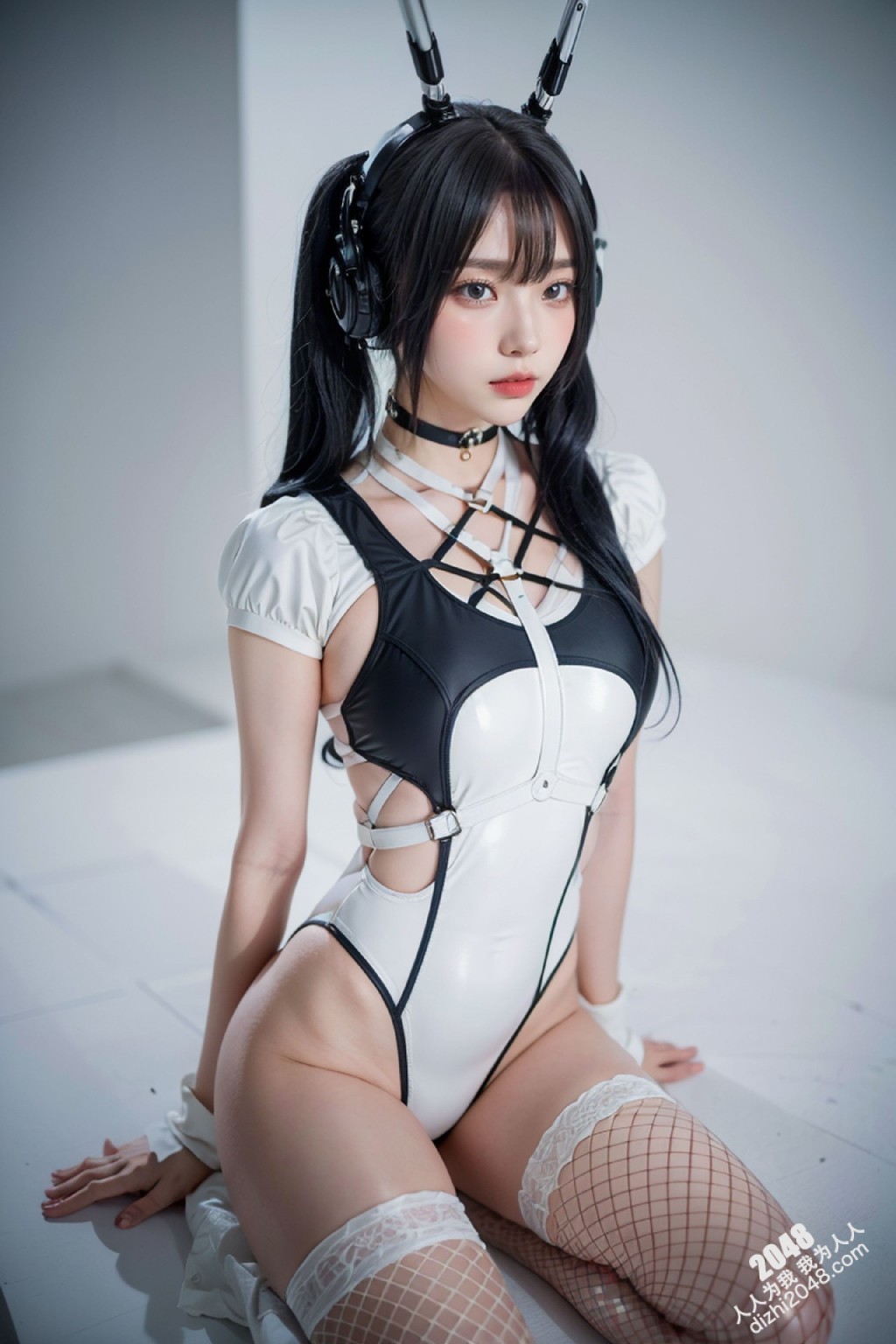 Cyber Girl_130：电竞少女的魅惑诱惑，黑色紧身衣下的曼妙曲线，网袜长腿的致命吸引力(36)