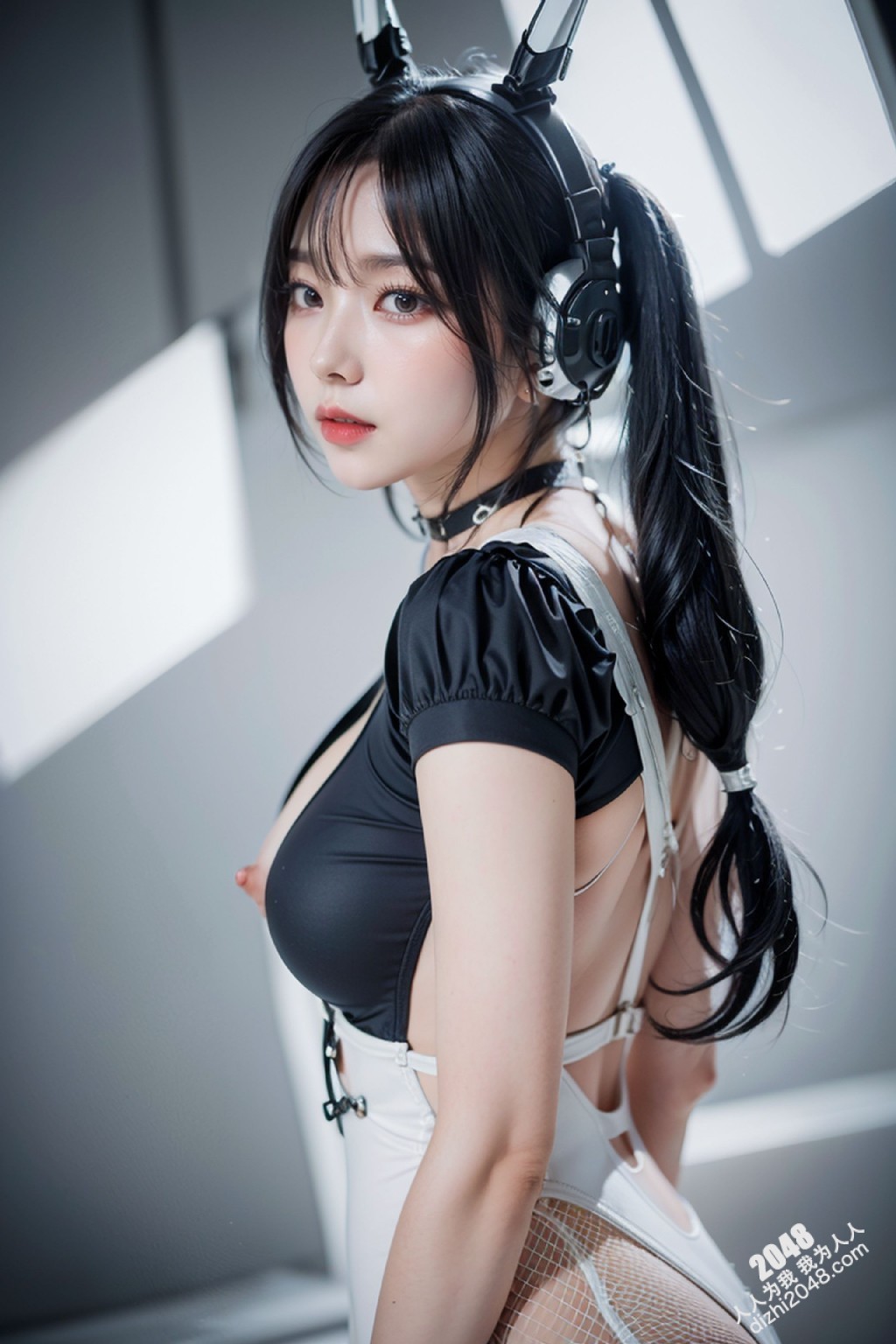 Cyber Girl_130：电竞少女的魅惑诱惑，黑色紧身衣下的曼妙曲线，网袜长腿的致命吸引力(45)