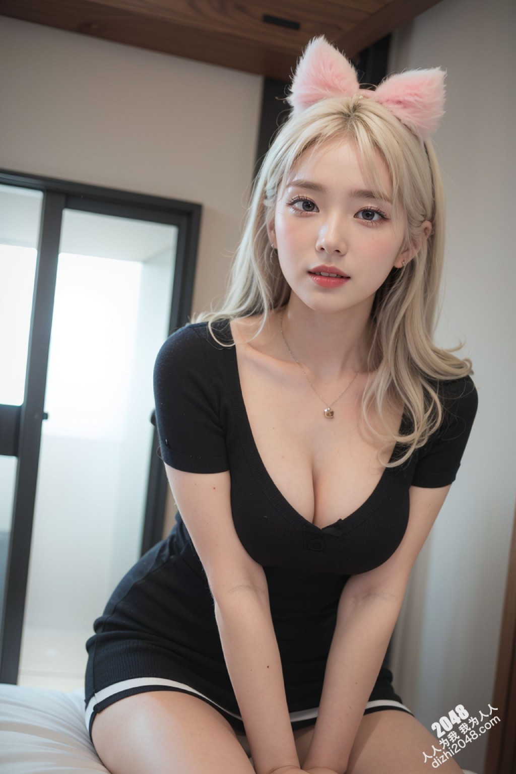 甜心宝贝的秘密写真：亚麻色秀发与黑色低胸装的诱惑，性感尤物写真集，展现极致诱惑身材(10)