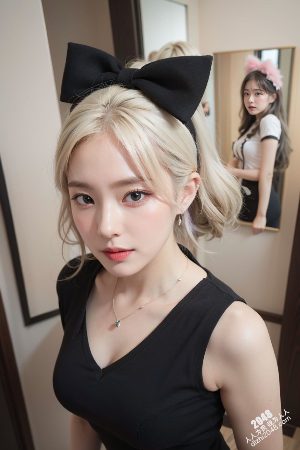 甜心宝贝的秘密写真：亚麻色秀发与黑色低胸装的诱惑，性感尤物写真集，展现极致诱惑身材(11)