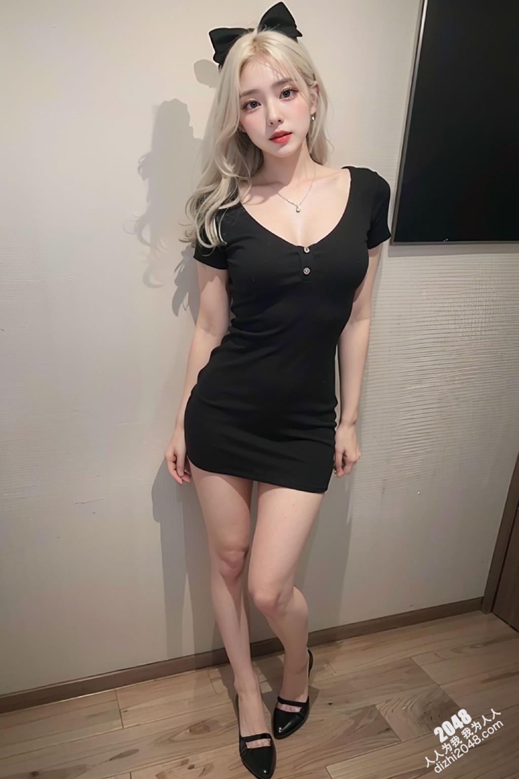 甜心宝贝的秘密写真：亚麻色秀发与黑色低胸装的诱惑，性感尤物写真集，展现极致诱惑身材(17)