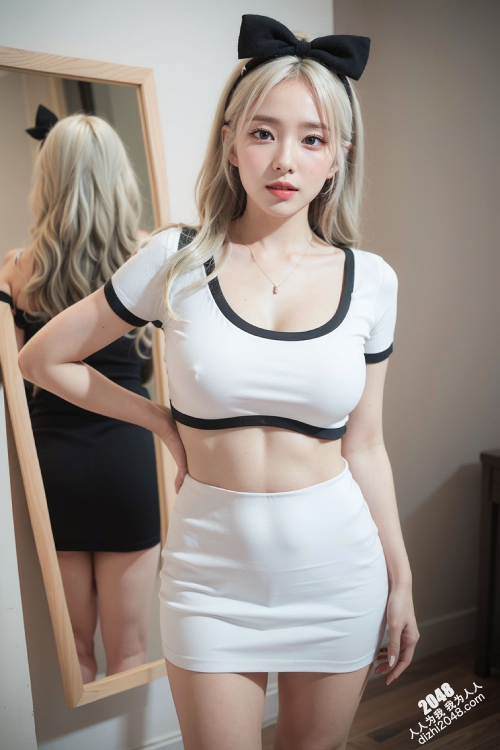 甜心宝贝的秘密写真：亚麻色秀发与黑色低胸装的诱惑，性感尤物写真集，展现极致诱惑身材(20)