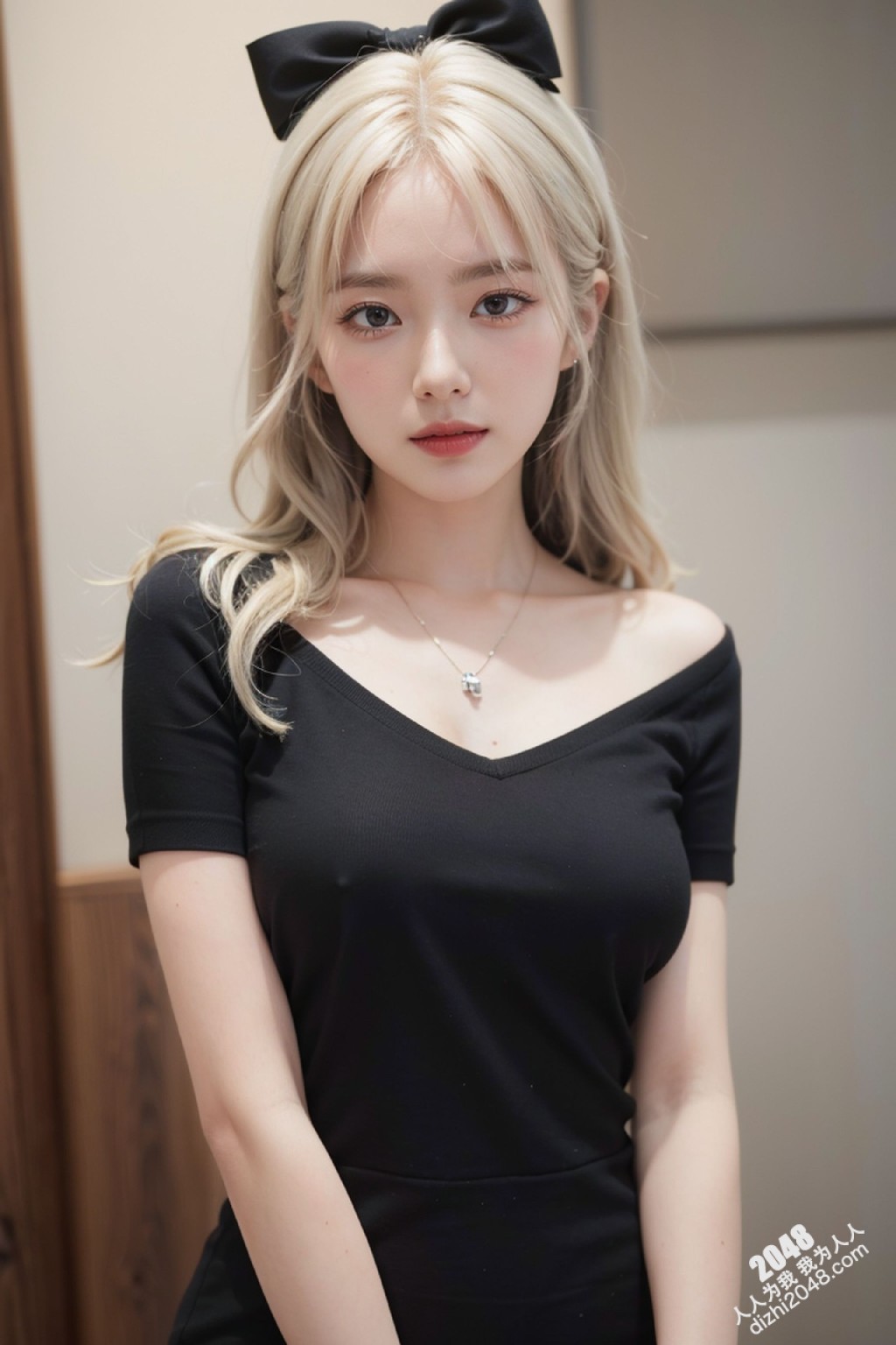 甜心宝贝的秘密写真：亚麻色秀发与黑色低胸装的诱惑，性感尤物写真集，展现极致诱惑身材(21)