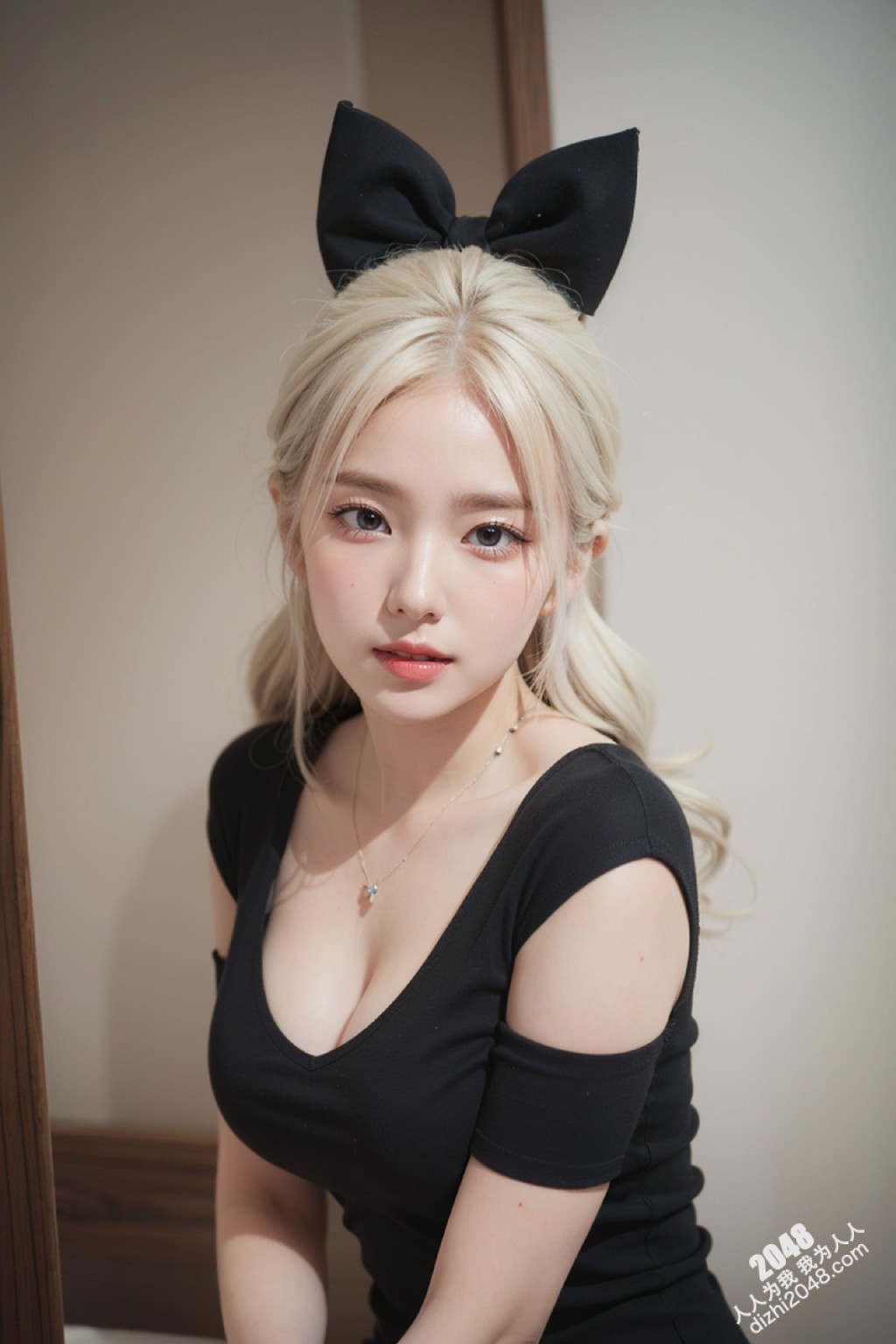 甜心宝贝的秘密写真：亚麻色秀发与黑色低胸装的诱惑，性感尤物写真集，展现极致诱惑身材(26)