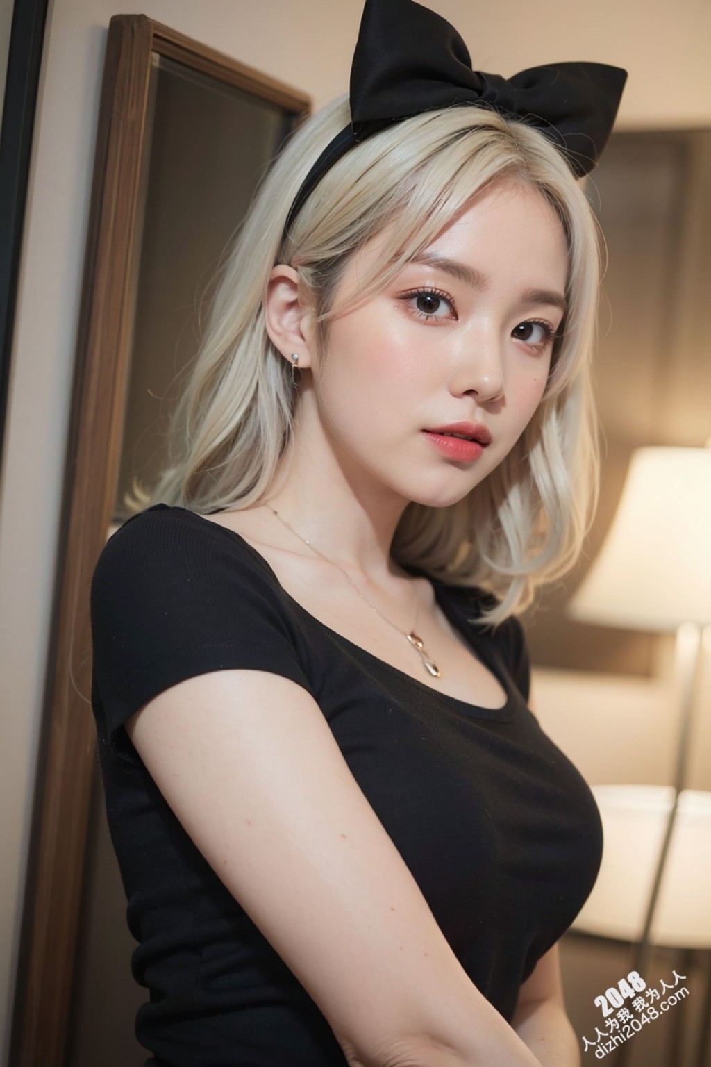 甜心宝贝的秘密写真：亚麻色秀发与黑色低胸装的诱惑，性感尤物写真集，展现极致诱惑身材(30)