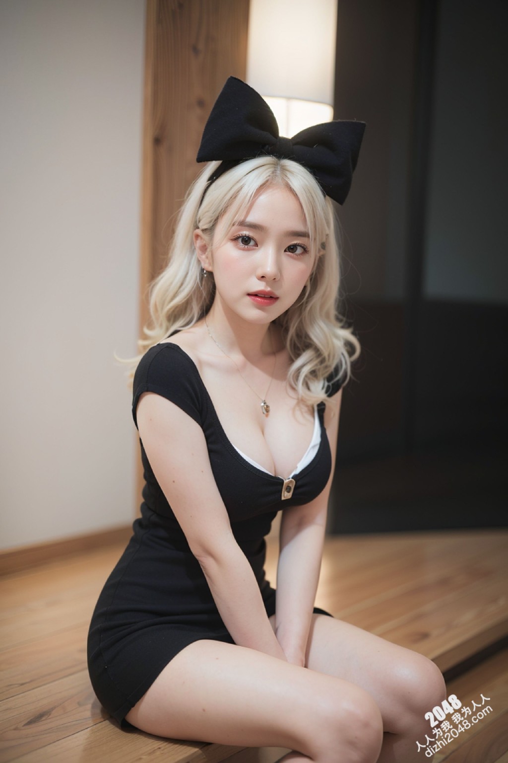 甜心宝贝的秘密写真：亚麻色秀发与黑色低胸装的诱惑，性感尤物写真集，展现极致诱惑身材(31)
