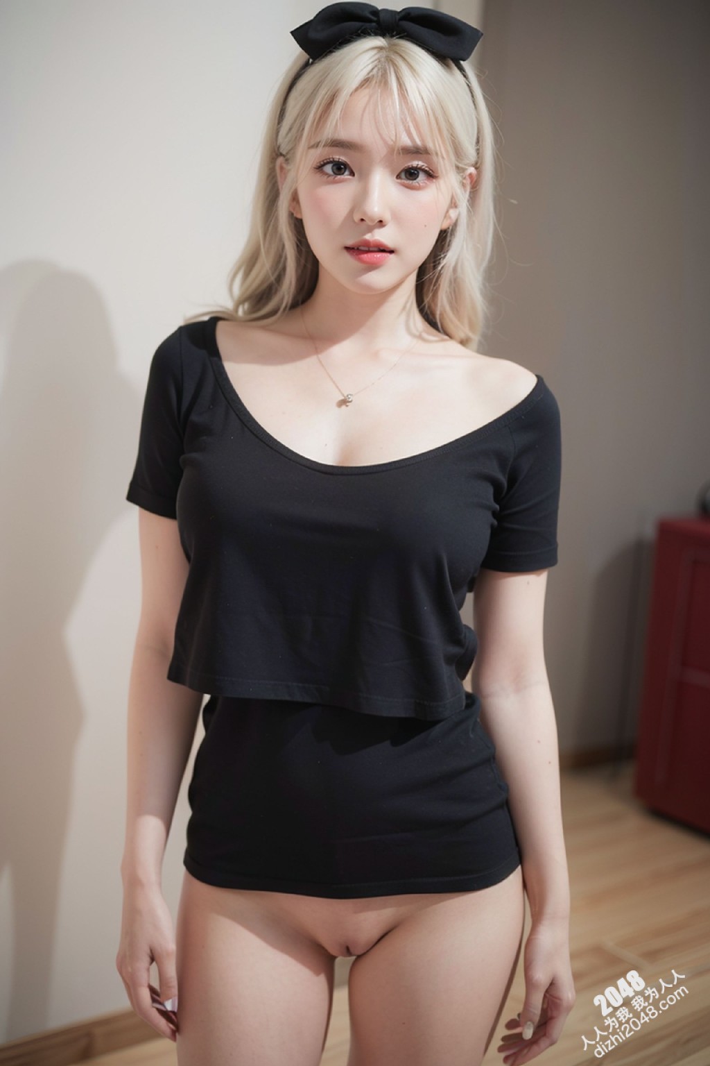 甜心宝贝的秘密写真：亚麻色秀发与黑色低胸装的诱惑，性感尤物写真集，展现极致诱惑身材(49)