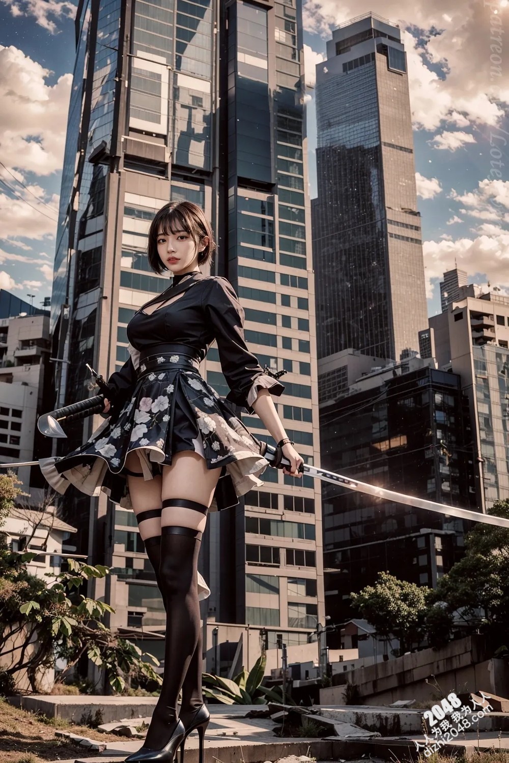 Lote Avenue Patreon福利写真：末日废土的性感女武士，高筒靴下的致命诱惑，Nier Automata主题Cosplay(2)