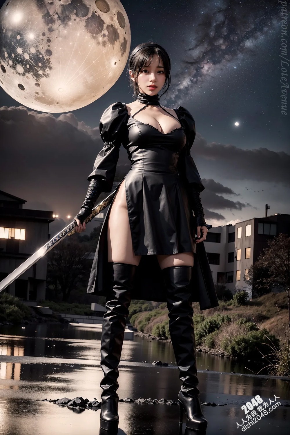 Lote Avenue Patreon福利写真：末日废土的性感女武士，高筒靴下的致命诱惑，Nier Automata主题Cosplay(7)