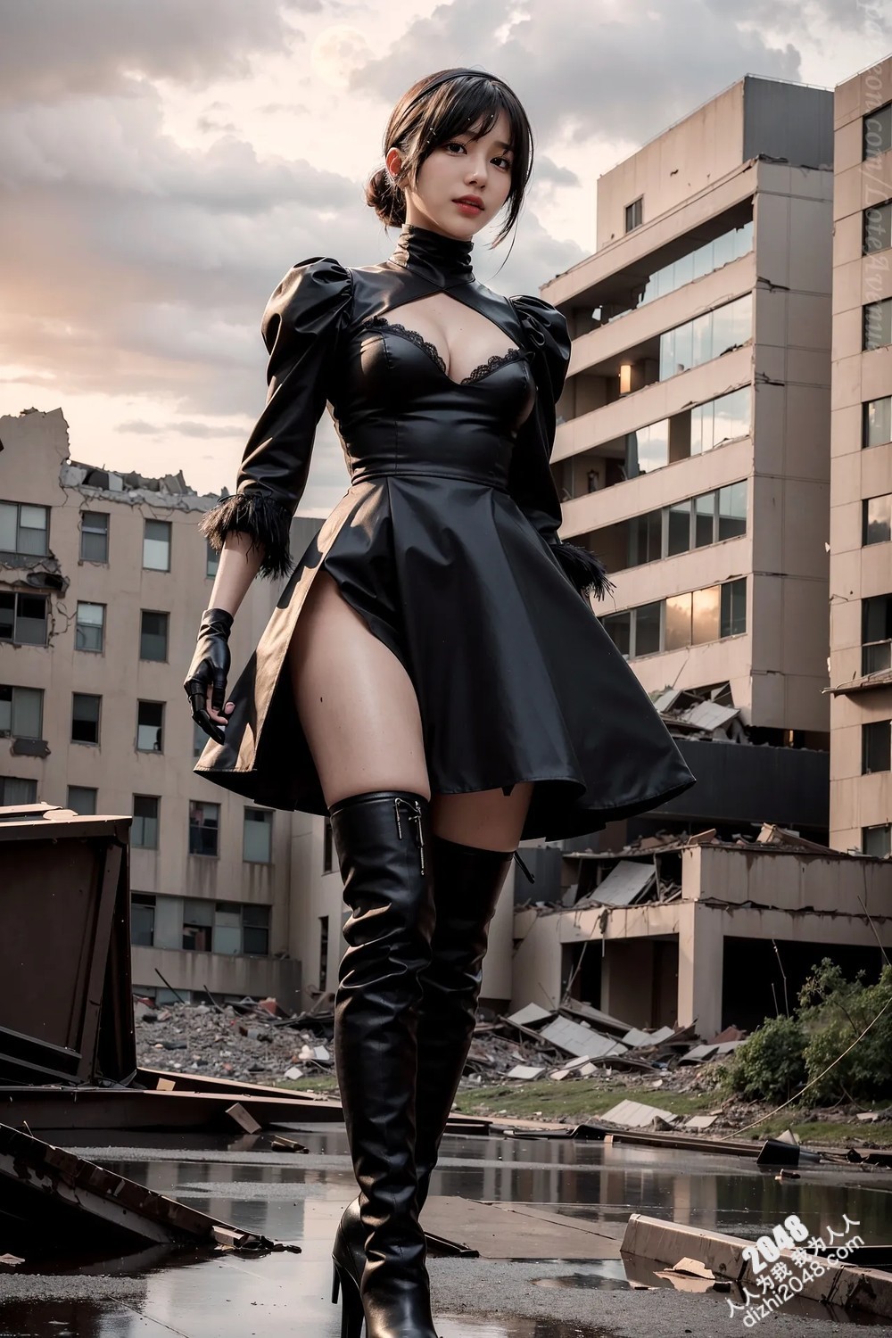 Lote Avenue Patreon福利写真：末日废土的性感女武士，高筒靴下的致命诱惑，Nier Automata主题Cosplay(11)