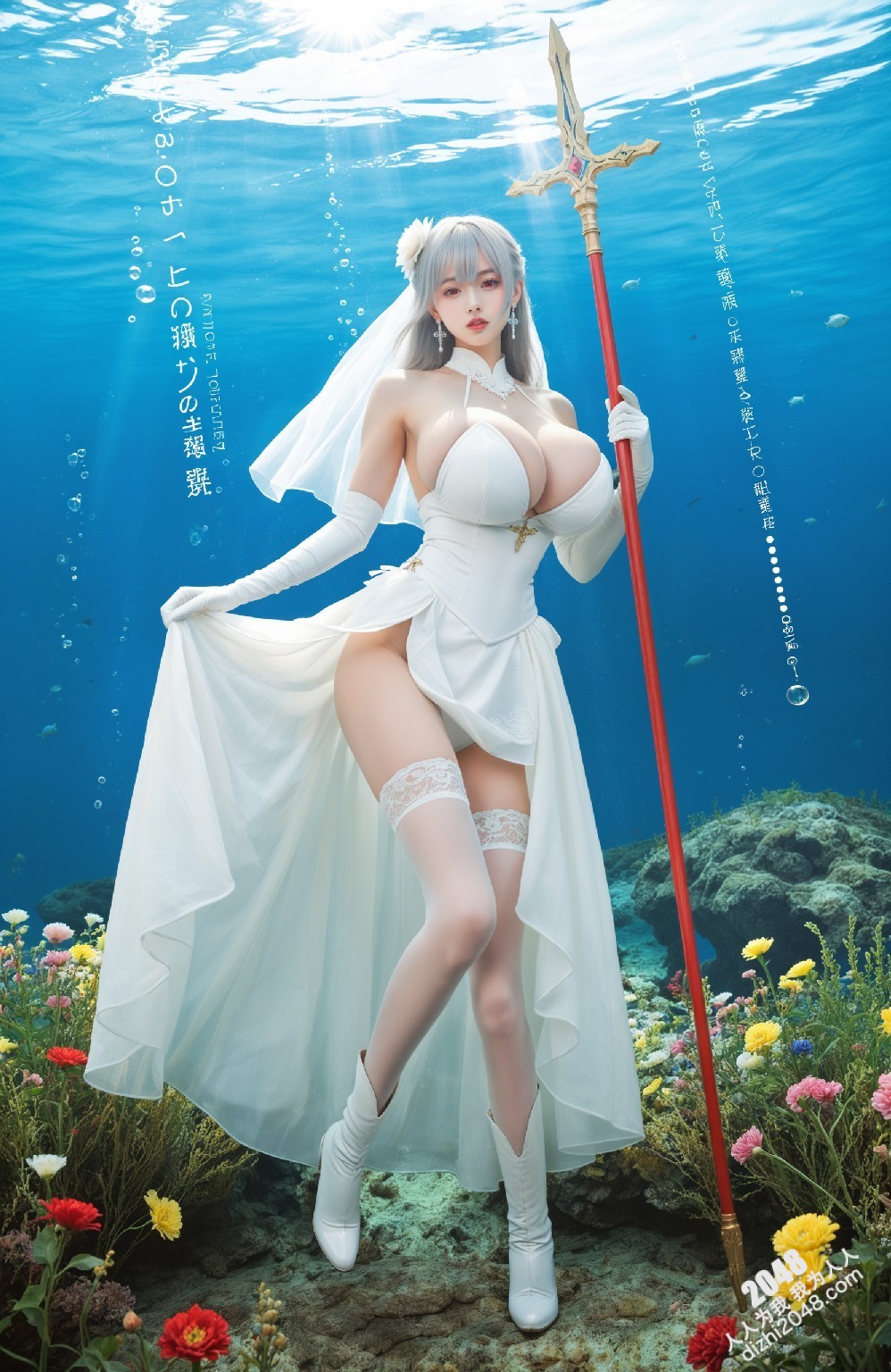 纯白婚纱下的性感尤物：丰满酥胸、修长美腿、致命诱惑(4)