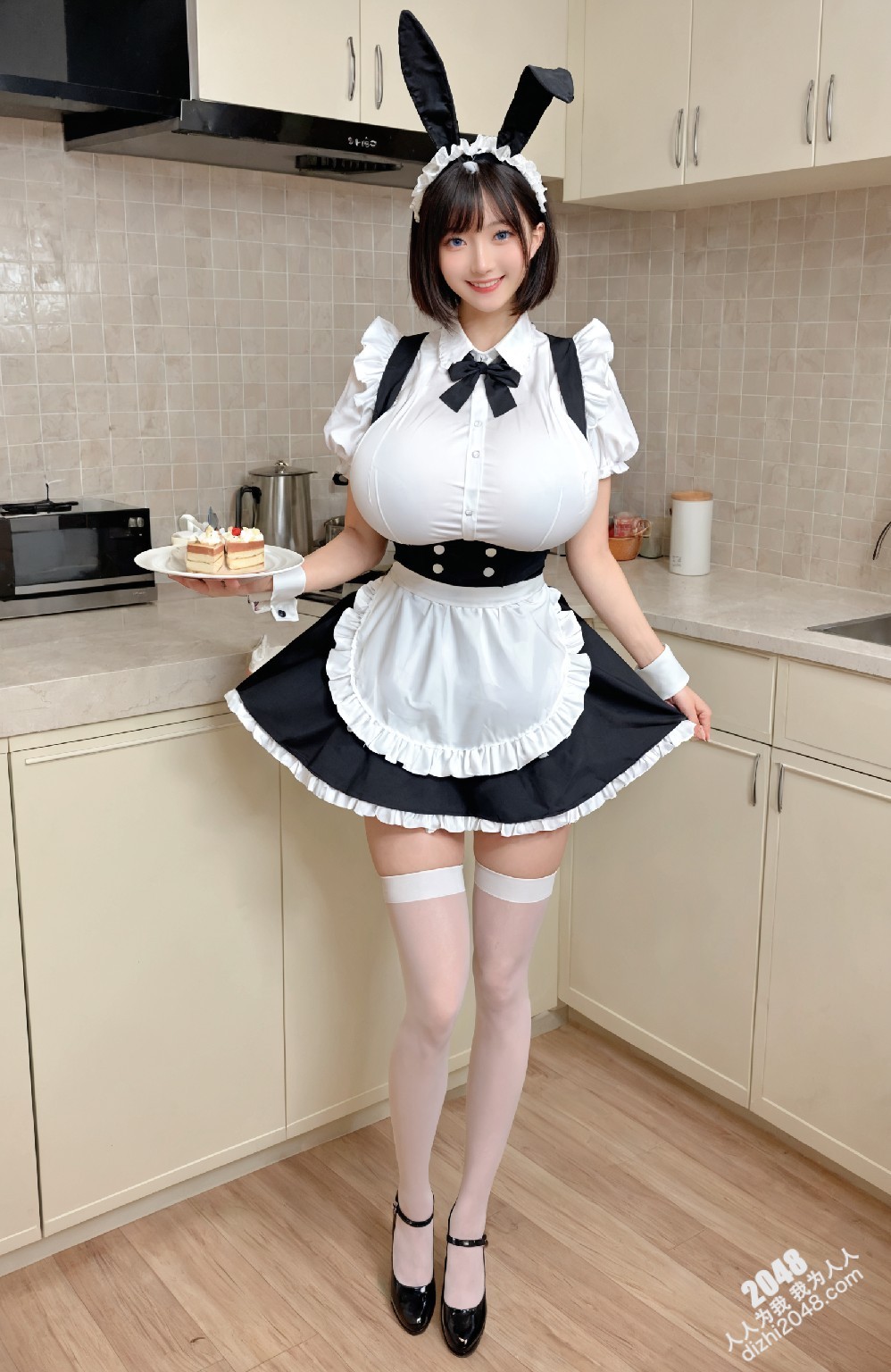 兔女郎女仆的厨房诱惑：高挑美少女的香艳写真(3)