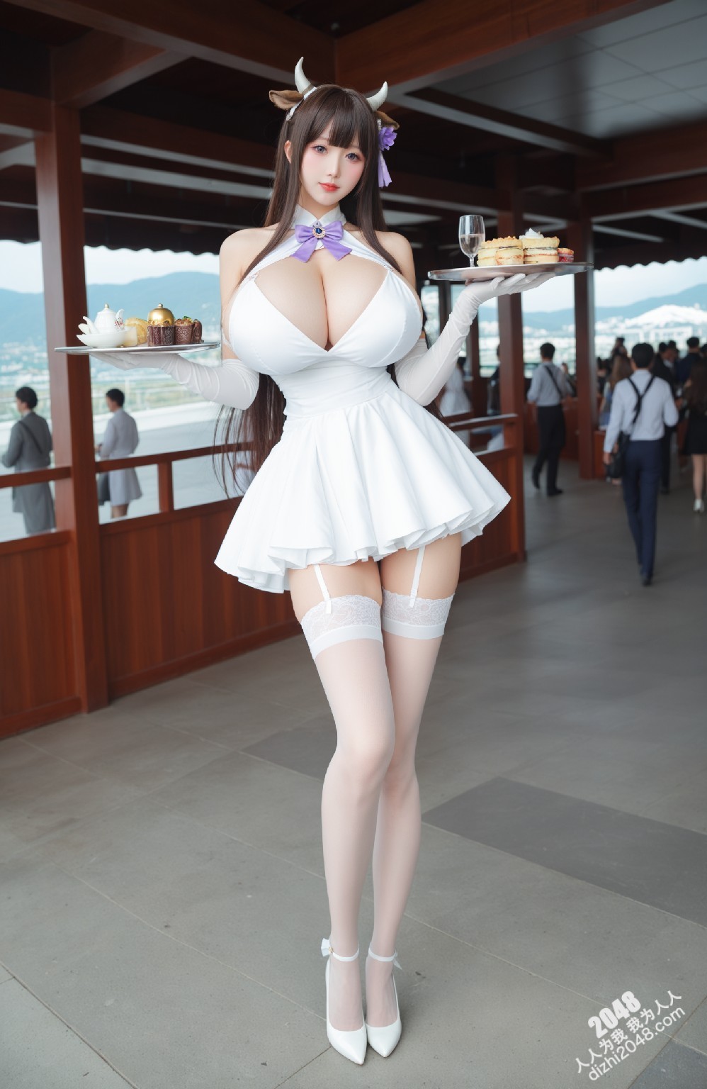 卡希诺(碧蓝航线)冬日诱惑：性感女仆装写真，丰满酥胸，白丝诱惑，寒冬里的热辣(34)