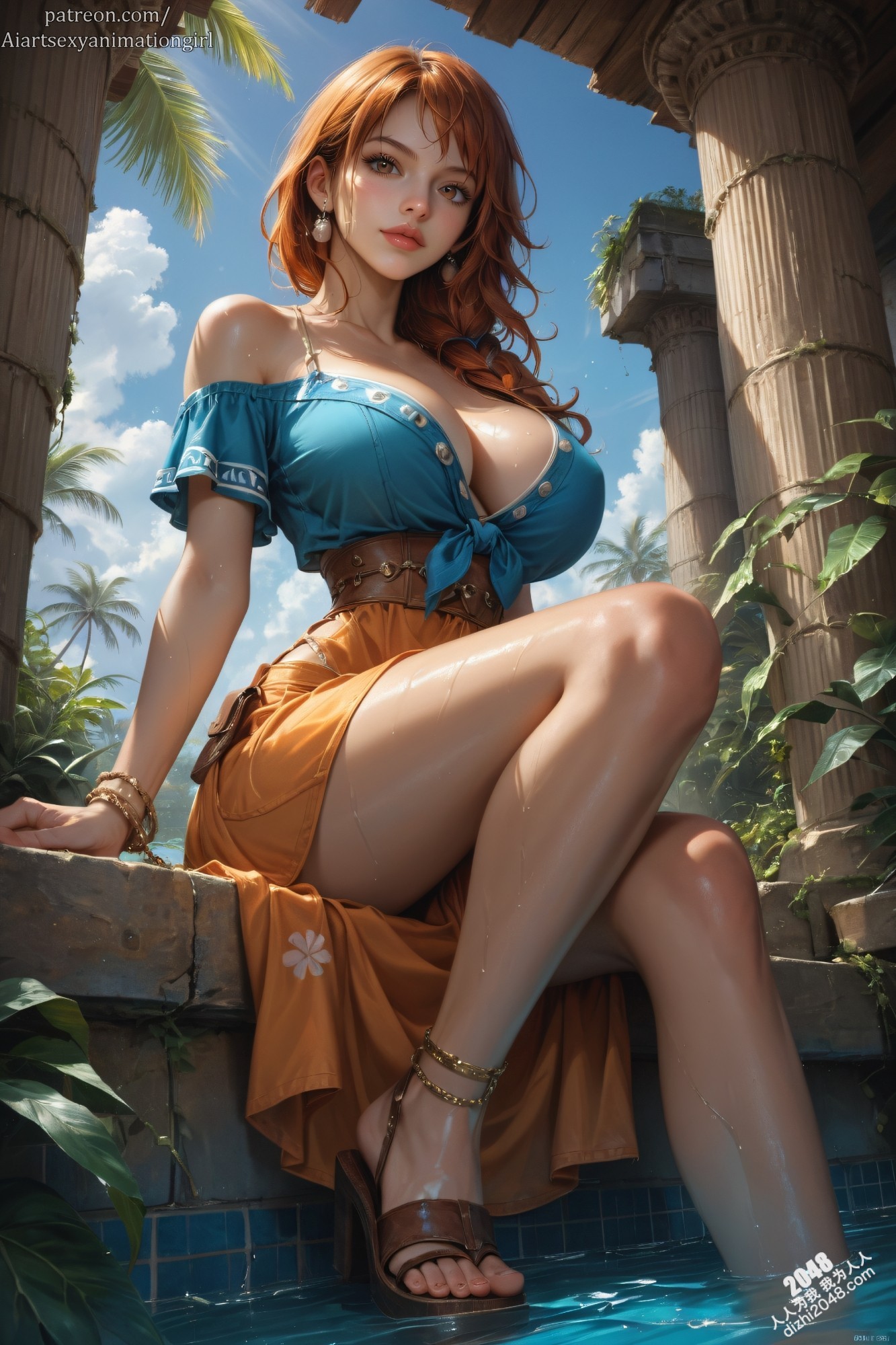 娜美海滩诱惑：比基尼下的火辣曲线，棕榈树影中的魅惑眼神(4)