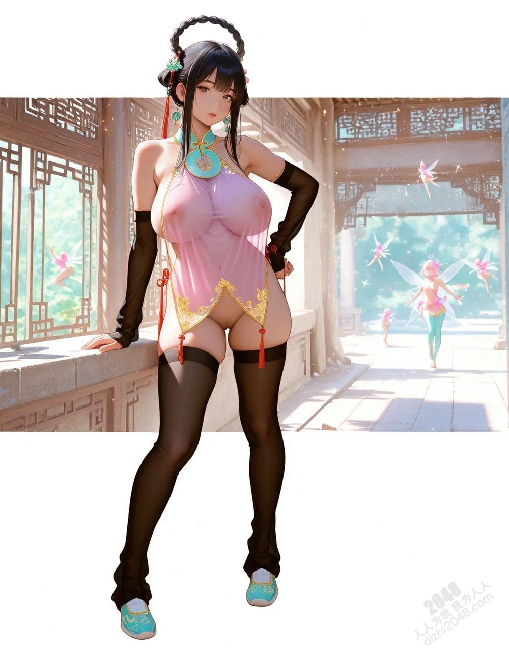 粉嫩佳人：中式旗袍透视诱惑，古典美人撩拨心弦(15)