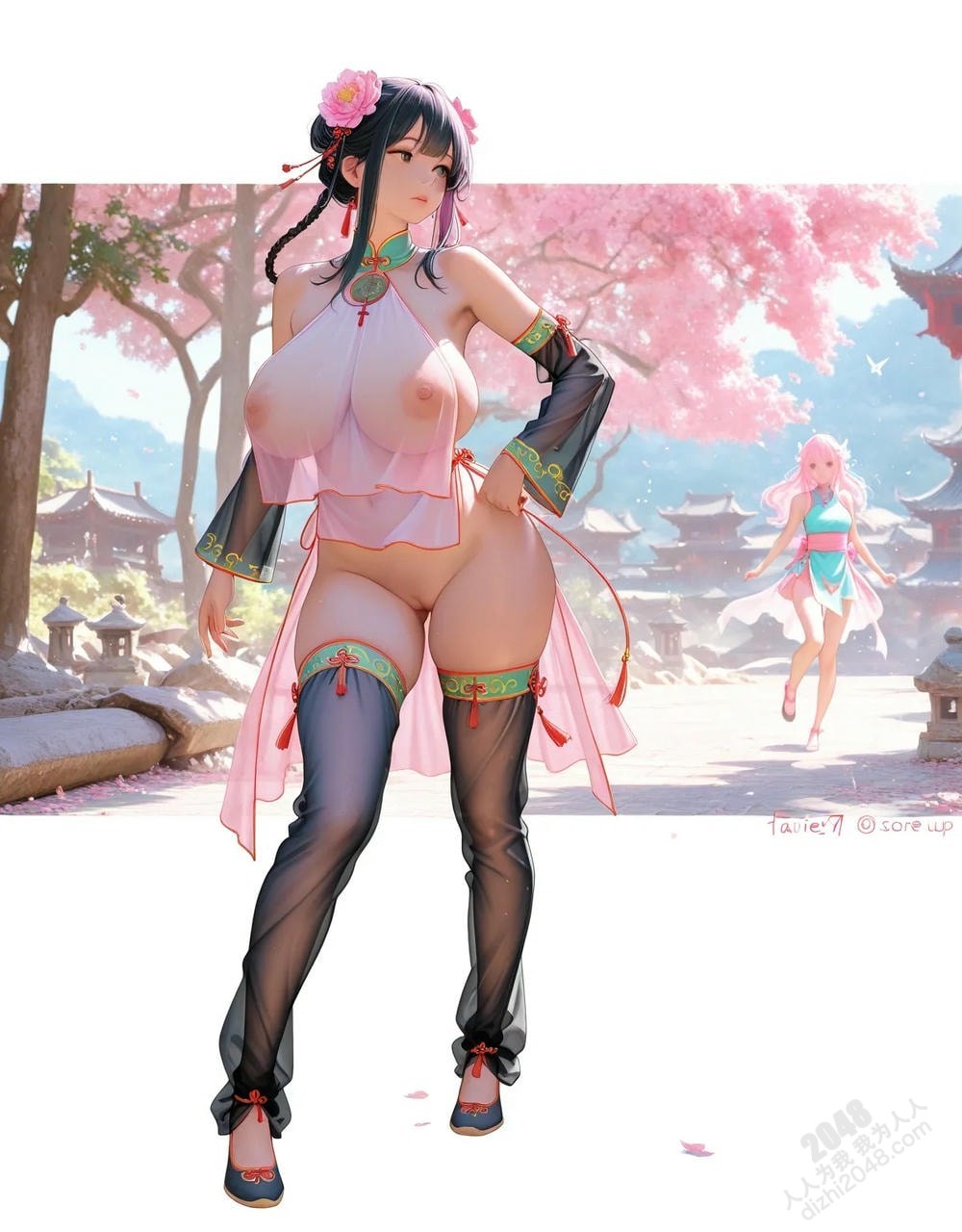 粉嫩佳人：中式旗袍透视诱惑，古典美人撩拨心弦(18)