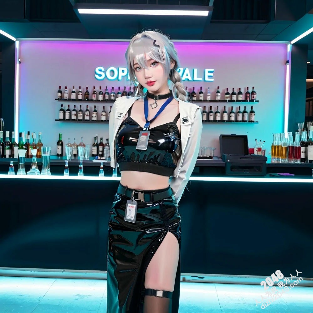 AI美女Coser酒吧魅惑写真：性感漆皮装扮，展现完美身材曲线(1)