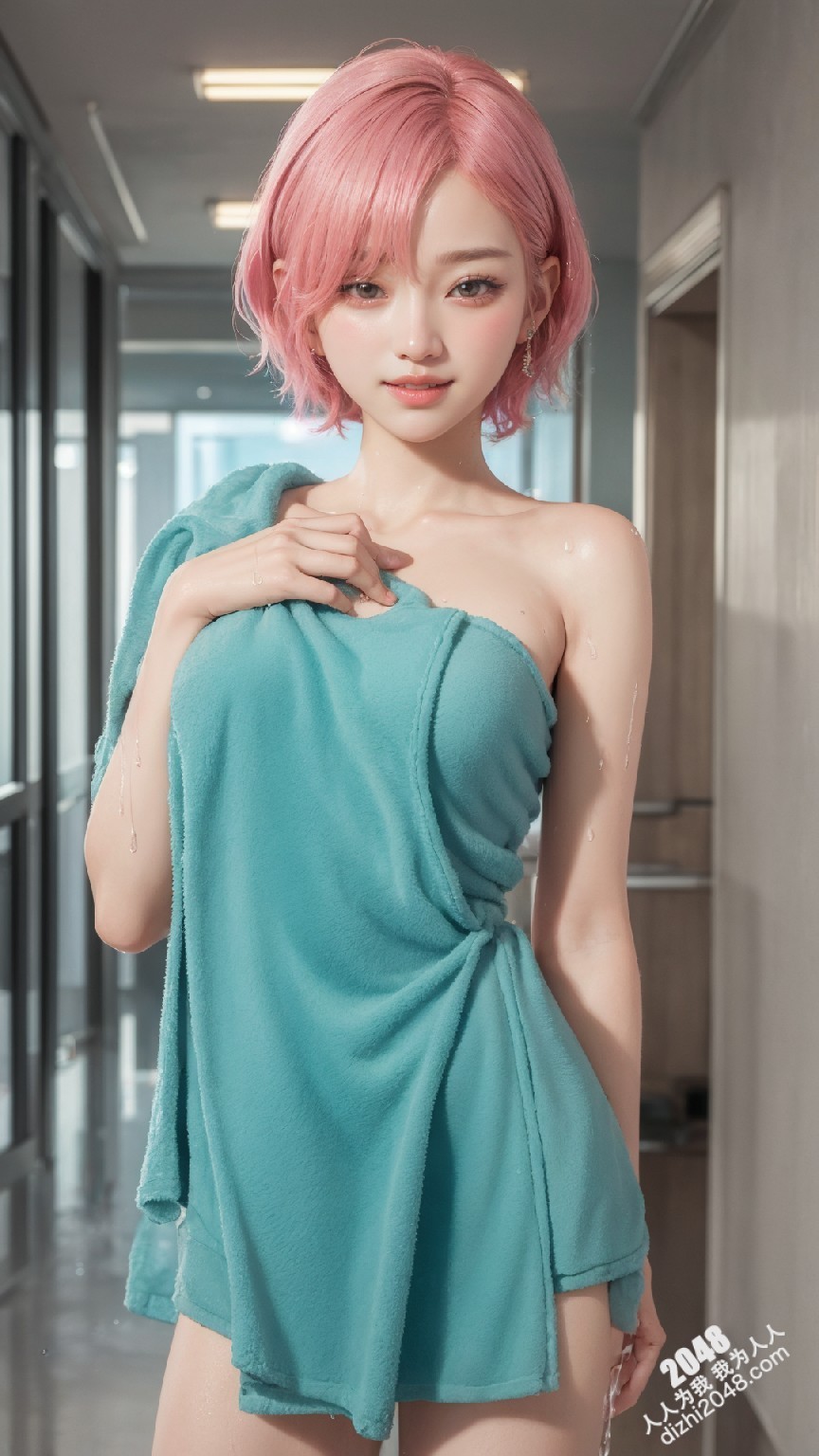 粉发少女湿身诱惑：走廊上的秘密时刻-高清写真图集